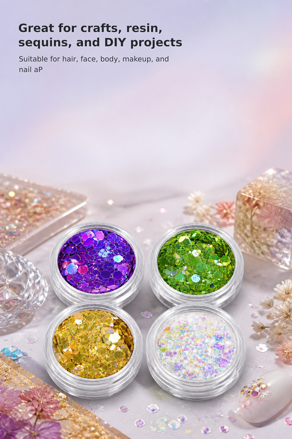 4-Jar Holographic Chunky Glitter Set