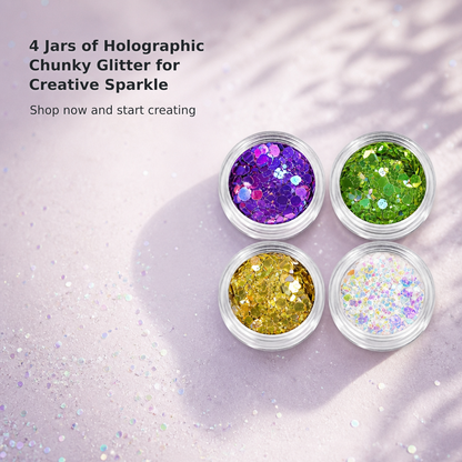 4-Jar Holographic Chunky Glitter Set