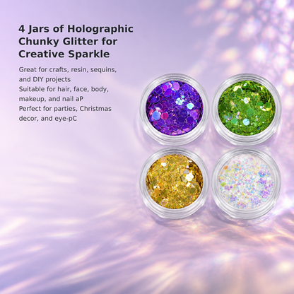 4-Jar Holographic Chunky Glitter Set